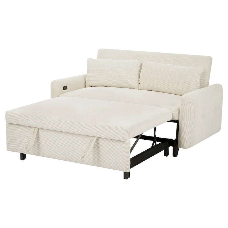Canapé-lit gigogne Roomfitters 2 places convertible avec coussins décoratifs et ports USB, canapé-lit moderne, beige
