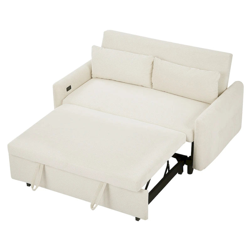 Canapé-lit gigogne Roomfitters 2 places convertible avec coussins décoratifs et ports USB, canapé-lit moderne, beige