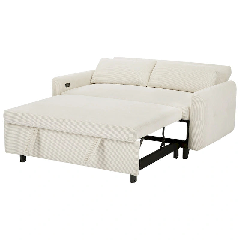 Canapé-lit gigogne Roomfitters 2 places convertible avec coussins décoratifs et ports USB, canapé-lit moderne, beige