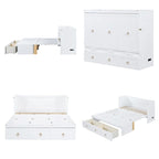 Lit escamotable en bois Queen Size avec module de port USB et tiroir