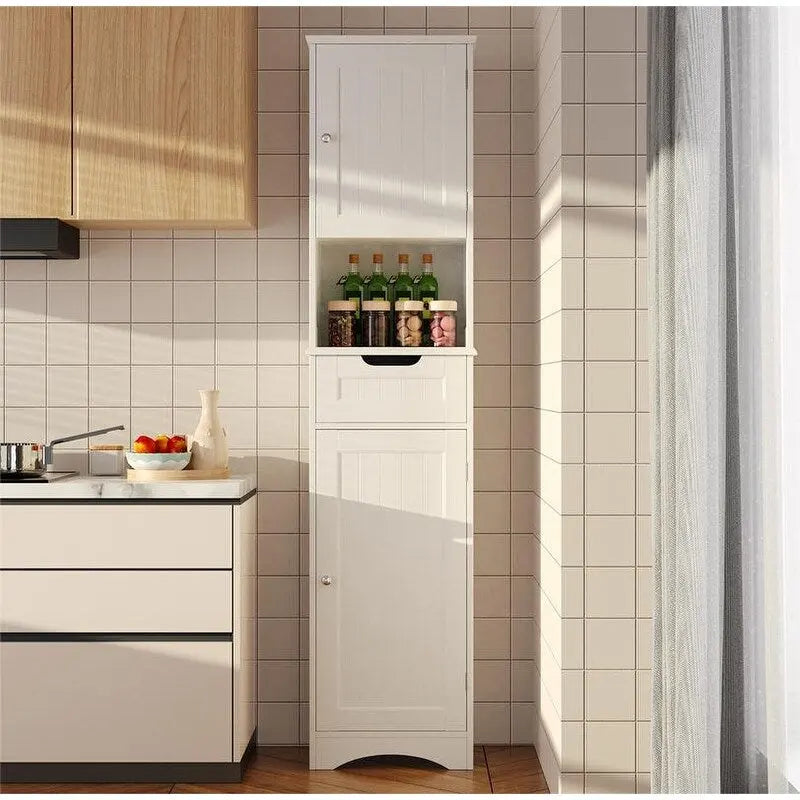 Armoire de salle de bain haute de 67 cm, colonne de rangement étroite avec 2 portes et tiroir.