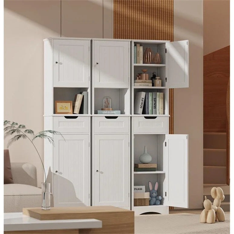 Armoire de salle de bain haute de 67 cm, colonne de rangement étroite avec 2 portes et tiroir.