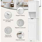 Armoire de salle de bain haute de 67 cm, colonne de rangement étroite avec 2 portes et tiroir.