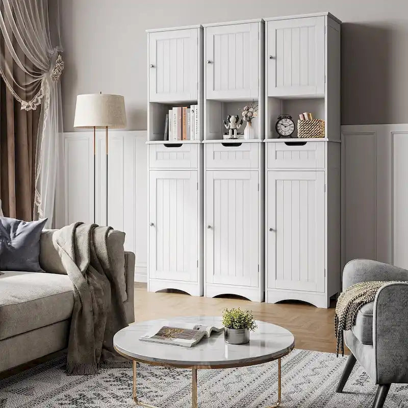 Armoire de salle de bain haute de 67 cm, colonne de rangement étroite avec 2 portes et tiroir.
