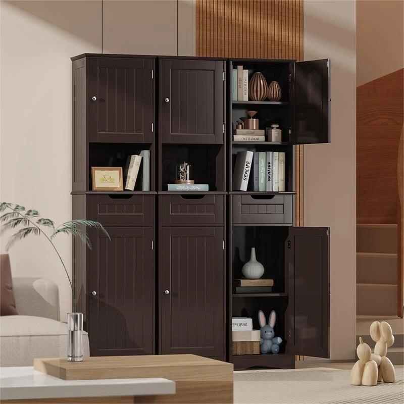 Armoire de salle de bain haute de 67 cm, colonne de rangement étroite avec 2 portes et tiroir.