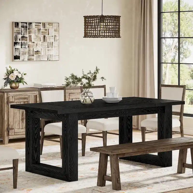 Table de salle à manger rectangulaire en bois de style campagnard de 160 cm (63 pouces) pour 4 à 6 personnes