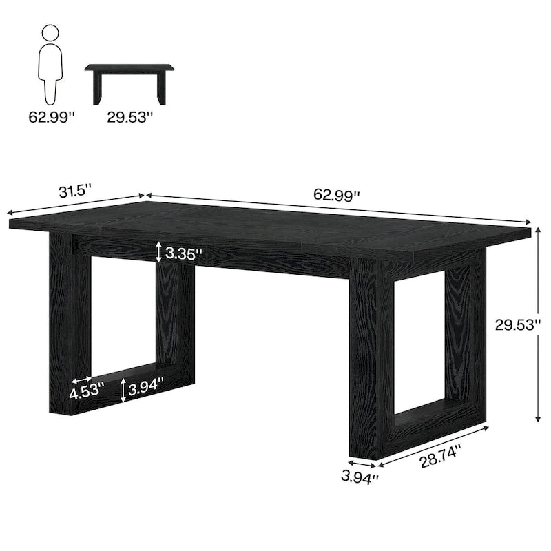 Table de salle à manger rectangulaire en bois de style campagnard de 160 cm (63 pouces) pour 4 à 6 personnes