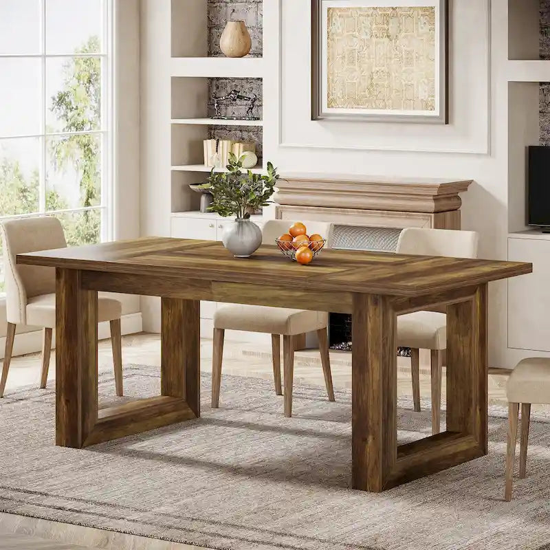 Table de salle à manger rectangulaire en bois de style campagnard de 160 cm (63 pouces) pour 4 à 6 personnes