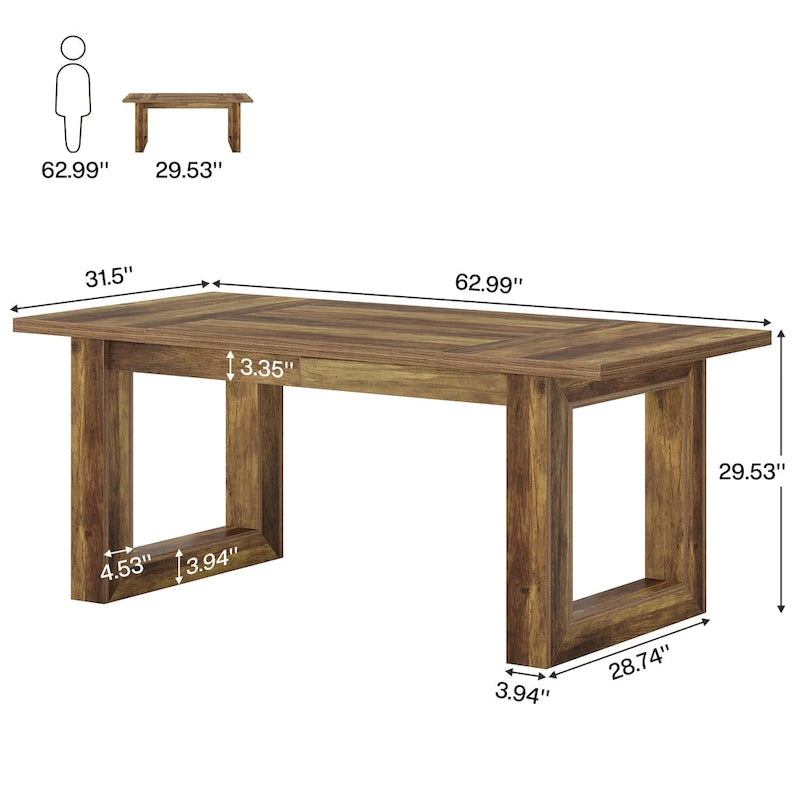 Table de salle à manger rectangulaire en bois de style campagnard de 160 cm (63 pouces) pour 4 à 6 personnes