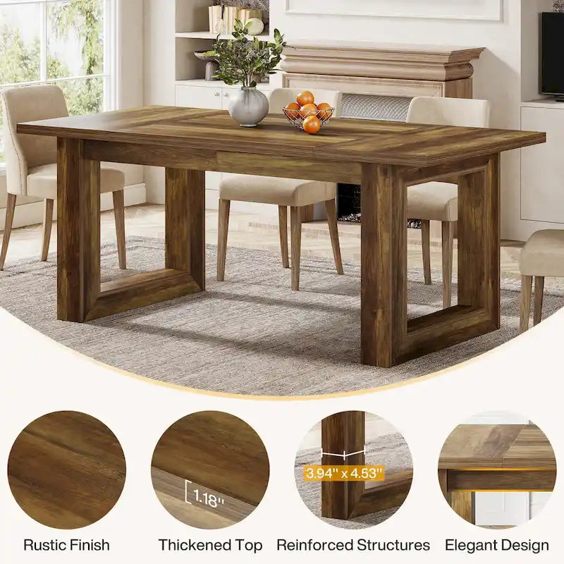 Table de salle à manger rectangulaire en bois de style campagnard de 160 cm (63 pouces) pour 4 à 6 personnes