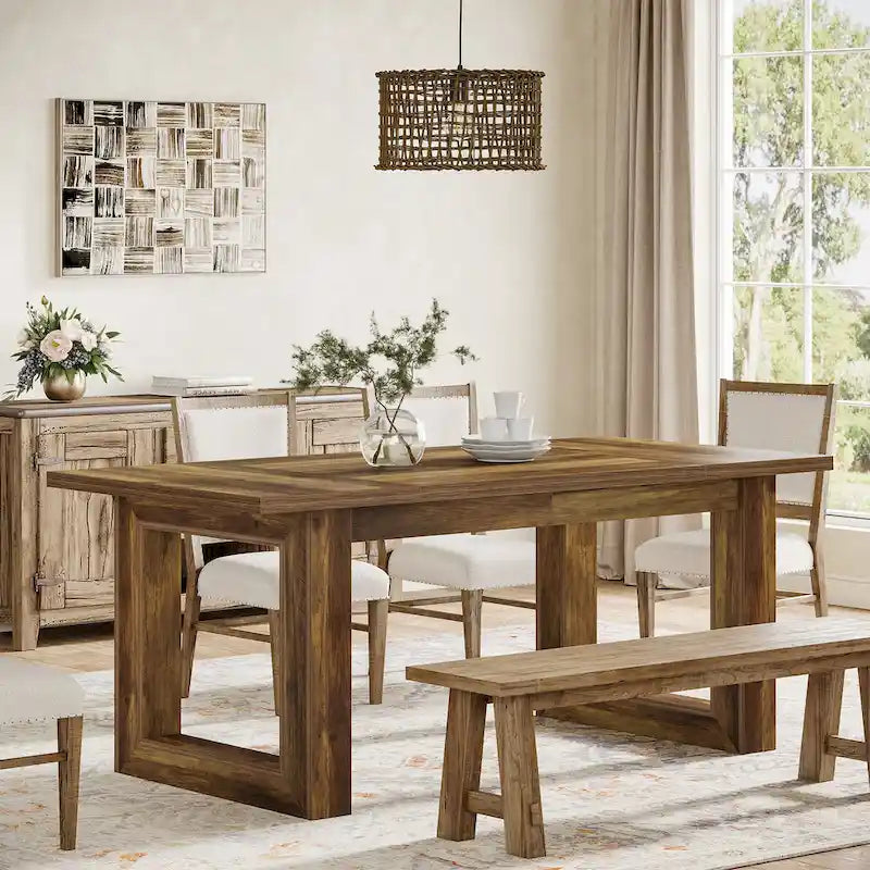 Table de salle à manger rectangulaire en bois de style campagnard de 160 cm (63 pouces) pour 4 à 6 personnes