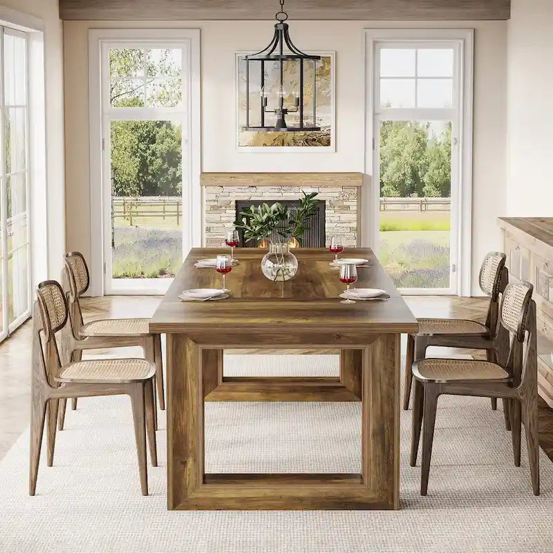 Table de salle à manger rectangulaire en bois de style campagnard de 160 cm (63 pouces) pour 4 à 6 personnes