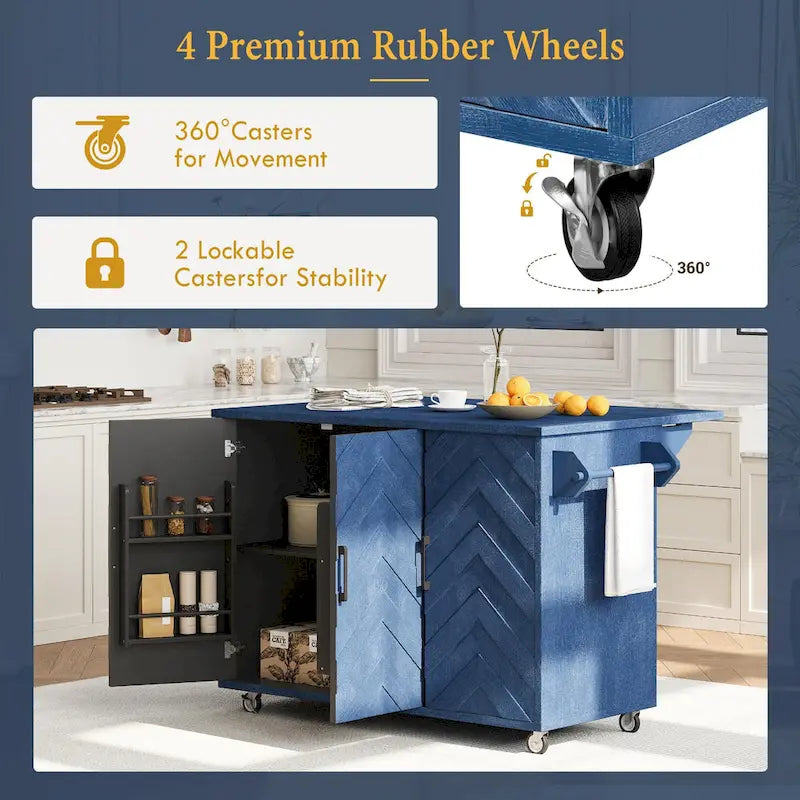 Îlot de cuisine de 51,2 cm de large avec abattant, style campagnard, sur roulettes avec étagère de rangement intégrée. Chariot de cuisine roulant.