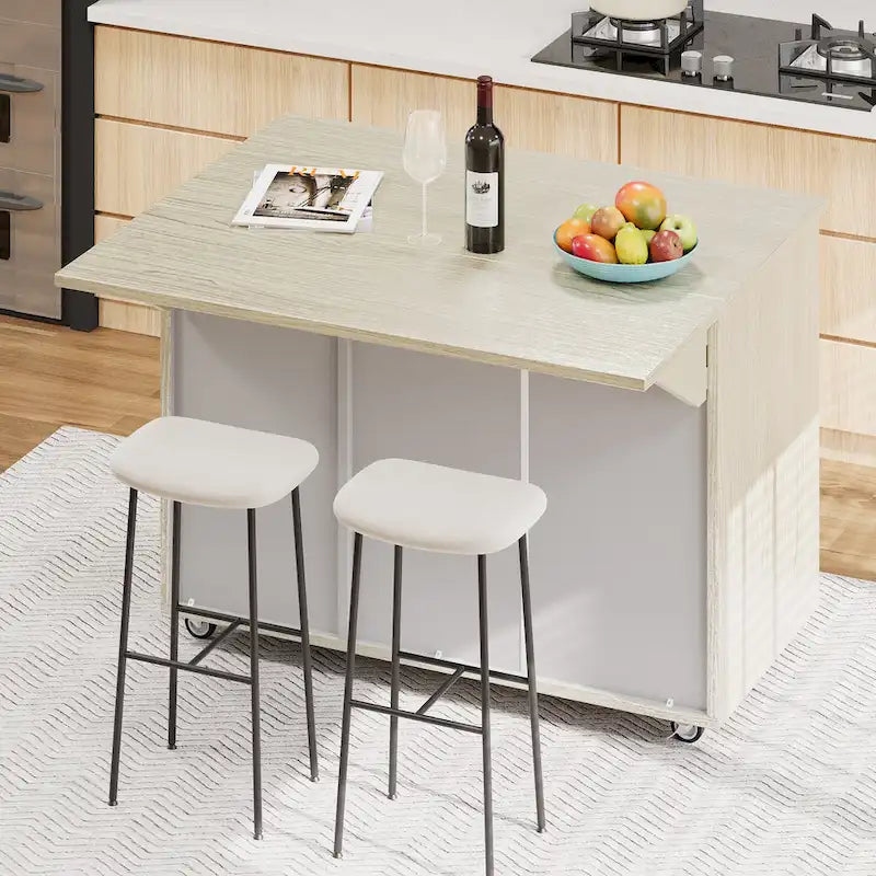 Îlot de cuisine de 51,2 cm de large avec abattant, style campagnard, sur roulettes avec étagère de rangement intégrée. Chariot de cuisine roulant.