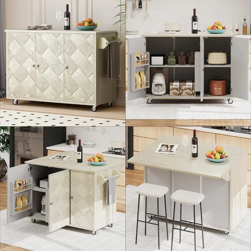 Îlot de cuisine de 51,2 cm de large avec abattant, style campagnard, sur roulettes avec étagère de rangement intégrée. Chariot de cuisine roulant.