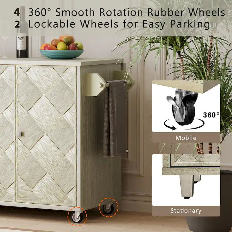 Îlot de cuisine de 51,2 cm de large avec abattant, style campagnard, sur roulettes avec étagère de rangement intégrée. Chariot de cuisine roulant.