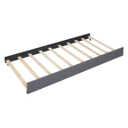 Lit plateforme capitonné en lin, tête de lit à lignes verticales ornée de clous décoratifs, cadre de lit en panneaux de bois, 2 tiroirs et lit gigogne