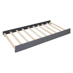 Lit plateforme capitonné en lin, tête de lit à lignes verticales ornée de clous décoratifs, cadre de lit en panneaux de bois, 2 tiroirs et lit gigogne