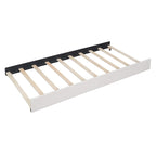 Lit plateforme capitonné en lin, tête de lit à lignes verticales ornée de clous décoratifs, cadre de lit en panneaux de bois, 2 tiroirs et lit gigogne
