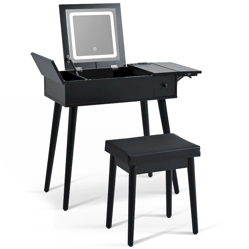 Coiffeuse 27,9 cm avec miroir rabattable et éclairage LED