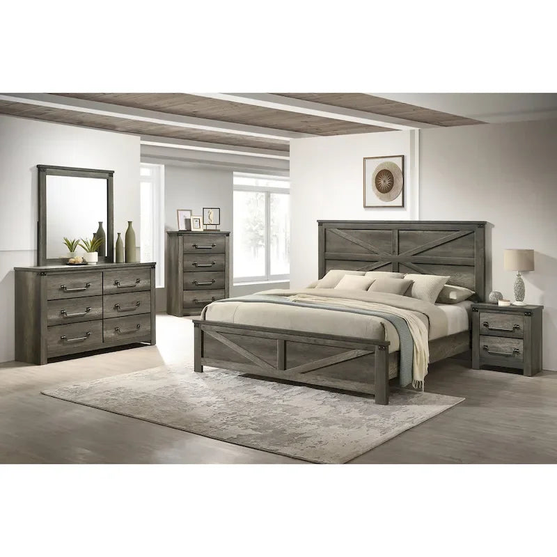 Lit rustique Vraif Farmhouse en bois gris avec panneaux en bois gris, de Furniture of America