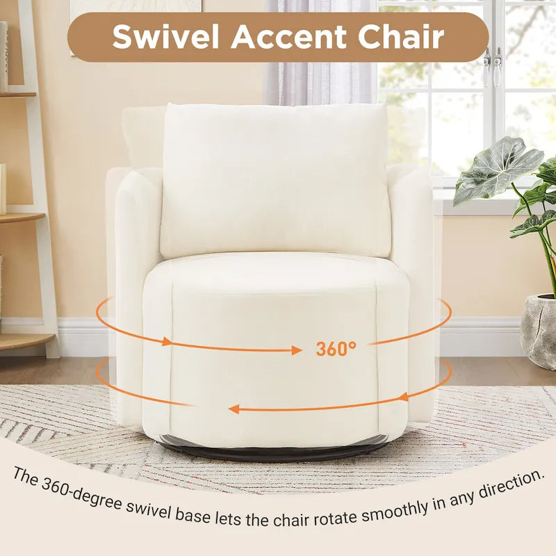 Fauteuil pivotant à 360°, fauteuil d'appoint tonneau de 29,9 pouces, fauteuil-canapé pivotant rembourré au design incurvé