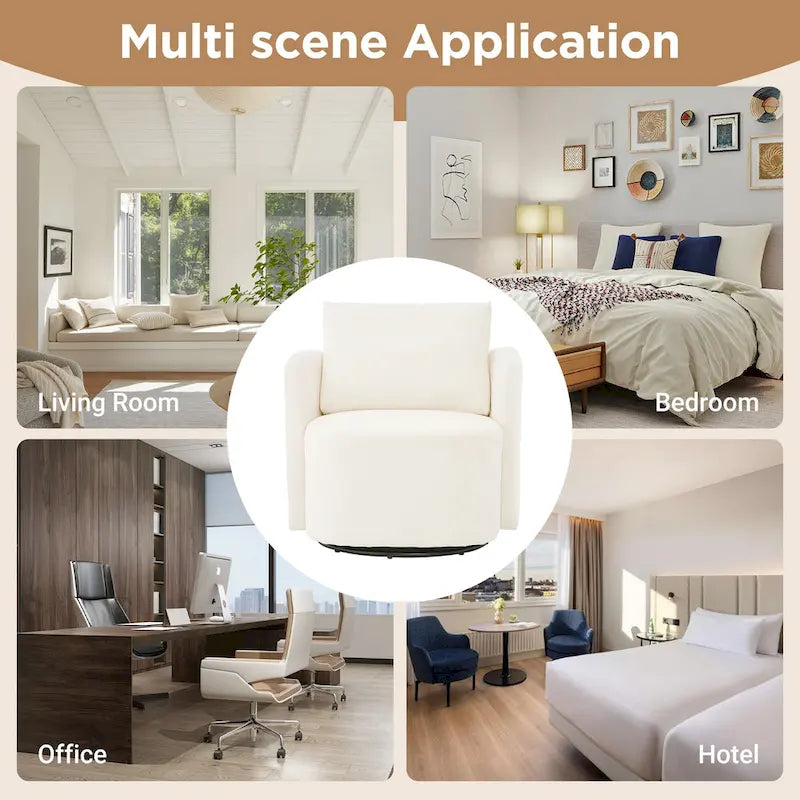 Fauteuil pivotant à 360°, fauteuil d'appoint tonneau de 29,9 pouces, fauteuil-canapé pivotant rembourré au design incurvé