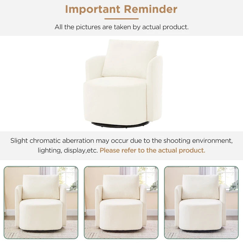 Fauteuil pivotant à 360°, fauteuil d'appoint tonneau de 29,9 pouces, fauteuil-canapé pivotant rembourré au design incurvé