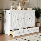 Lit escamotable de style campagnard, commode cubique convertible gain de place avec grands tiroirs et station de recharge, lit plateforme pliable