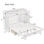 Lit escamotable de style campagnard, commode cubique convertible gain de place avec grands tiroirs et station de recharge, lit plateforme pliable