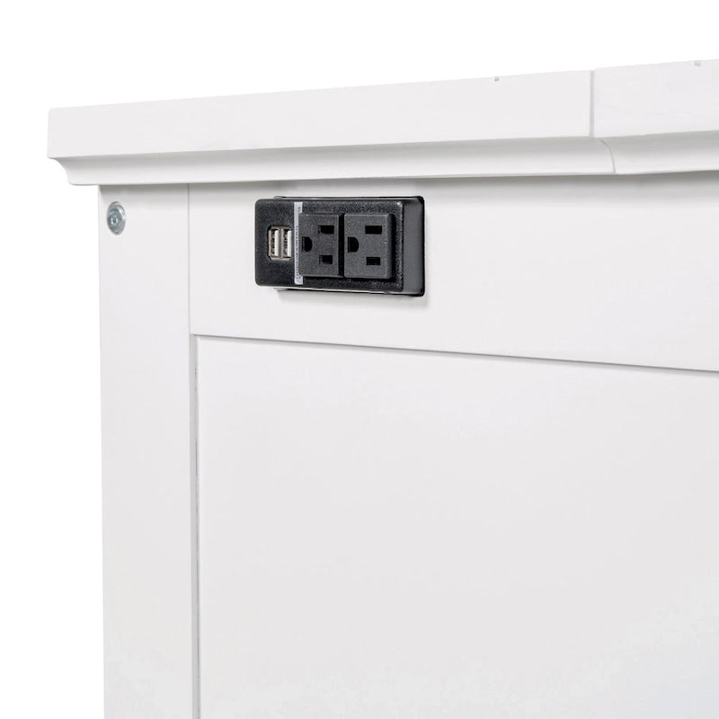 Lit escamotable de style campagnard, commode cubique convertible gain de place avec grands tiroirs et station de recharge, lit plateforme pliable