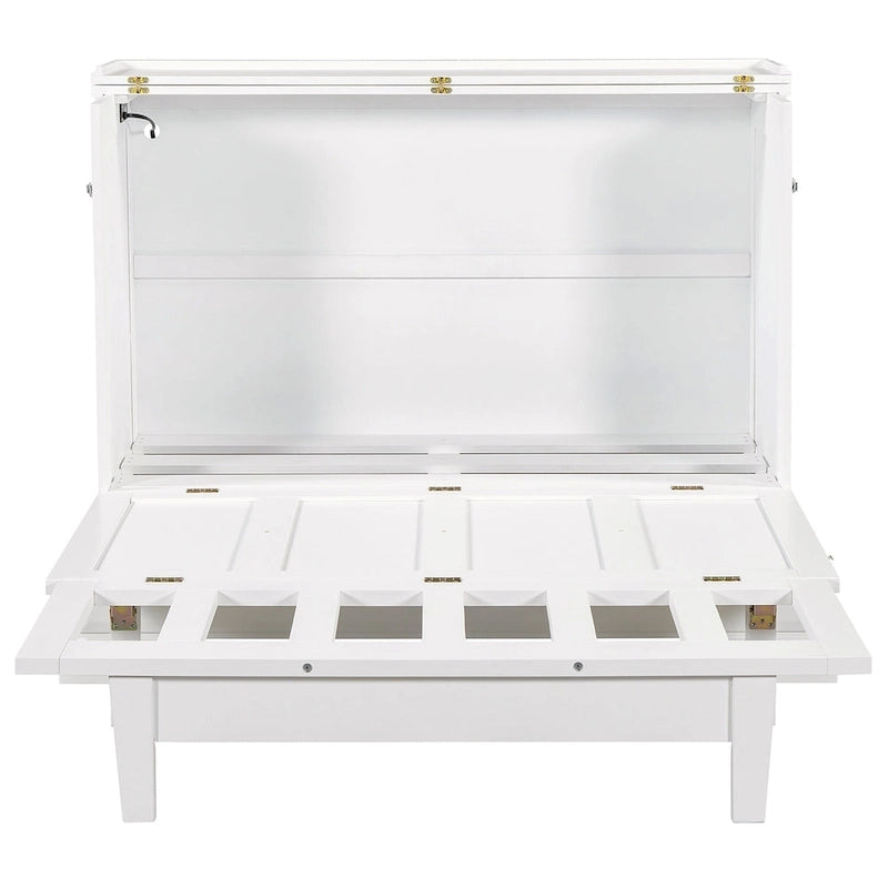 Lit escamotable de style campagnard, commode cubique convertible gain de place avec grands tiroirs et station de recharge, lit plateforme pliable