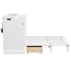 Lit escamotable de style campagnard, commode cubique convertible gain de place avec grands tiroirs et station de recharge, lit plateforme pliable