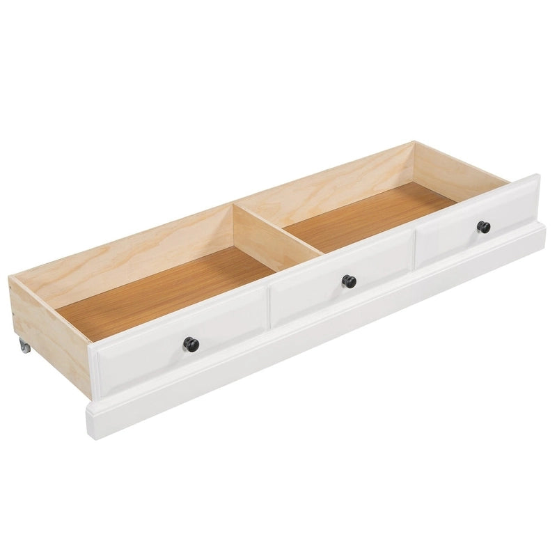 Lit escamotable de style campagnard, commode cubique convertible gain de place avec grands tiroirs et station de recharge, lit plateforme pliable