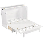 Lit escamotable de style campagnard, commode cubique convertible gain de place avec grands tiroirs et station de recharge, lit plateforme pliable