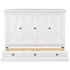 Lit escamotable de style campagnard, commode cubique convertible gain de place avec grands tiroirs et station de recharge, lit plateforme pliable