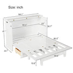 Lit escamotable de style campagnard, commode cubique convertible gain de place avec grands tiroirs et station de recharge, lit plateforme pliable