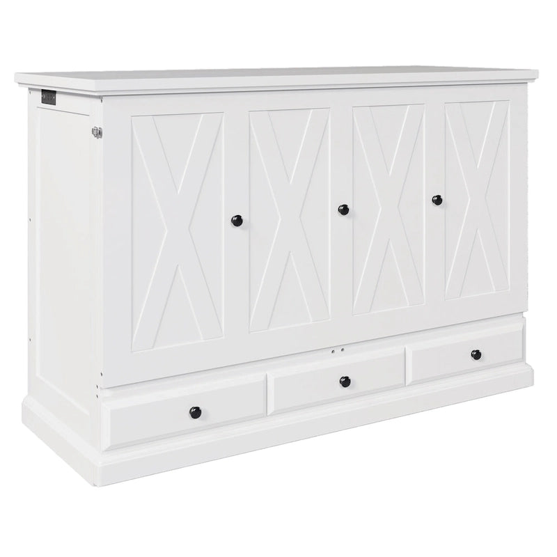 Lit escamotable de style campagnard, commode cubique convertible gain de place avec grands tiroirs et station de recharge, lit plateforme pliable