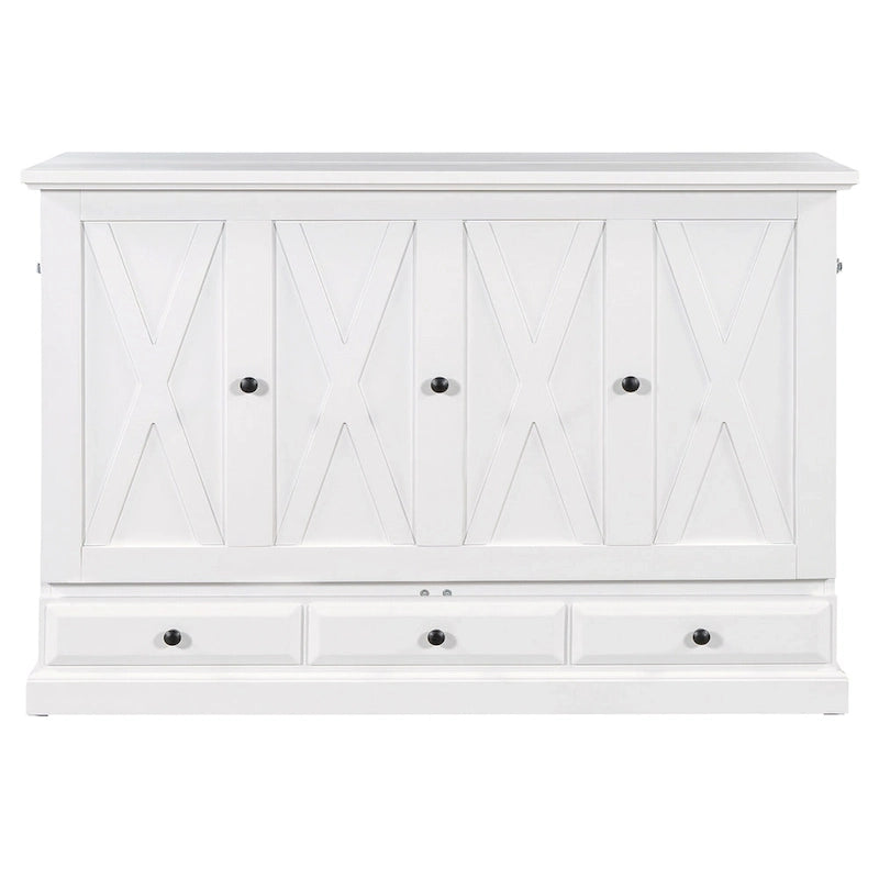 Lit escamotable de style campagnard, commode cubique convertible gain de place avec grands tiroirs et station de recharge, lit plateforme pliable