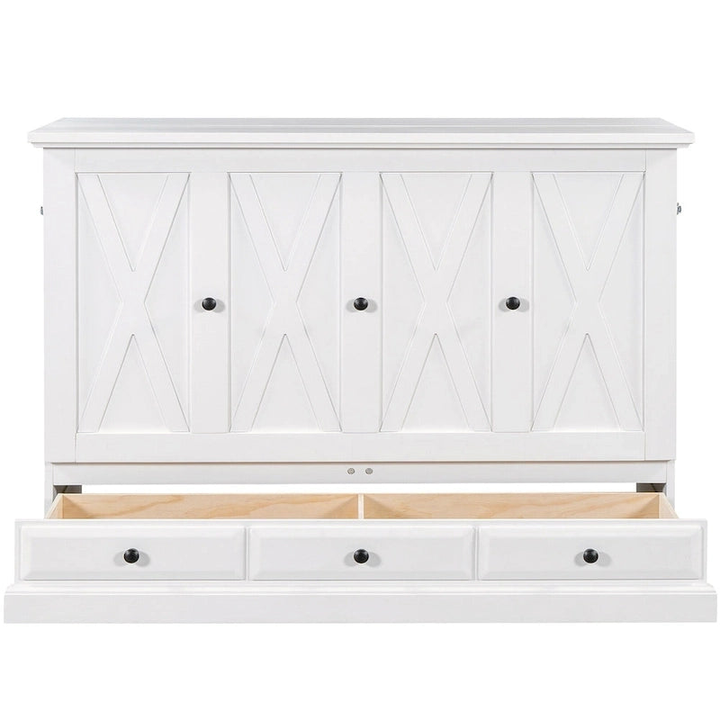 Lit escamotable de style campagnard, commode cubique convertible gain de place avec grands tiroirs et station de recharge, lit plateforme pliable