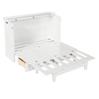 Lit escamotable de style campagnard, commode cubique convertible gain de place avec grands tiroirs et station de recharge, lit plateforme pliable