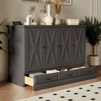 Lit escamotable de style campagnard, commode cubique convertible gain de place avec grands tiroirs et station de recharge, lit plateforme pliable