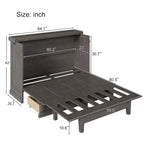 Lit escamotable de style campagnard, commode cubique convertible gain de place avec grands tiroirs et station de recharge, lit plateforme pliable