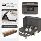 Lit escamotable de style campagnard, commode cubique convertible gain de place avec grands tiroirs et station de recharge, lit plateforme pliable