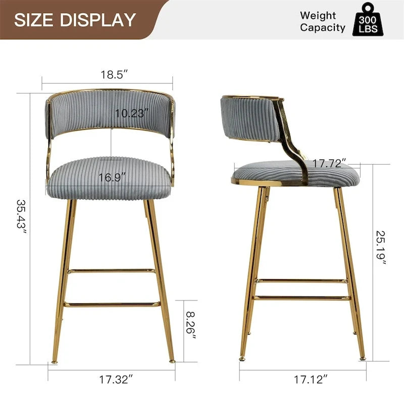 Tabourets de bar de hauteur comptoir en velours côtelé pour îlot de cuisine (lot de 2)