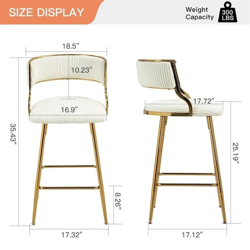 Tabourets de bar de hauteur comptoir en velours côtelé pour îlot de cuisine (lot de 2)