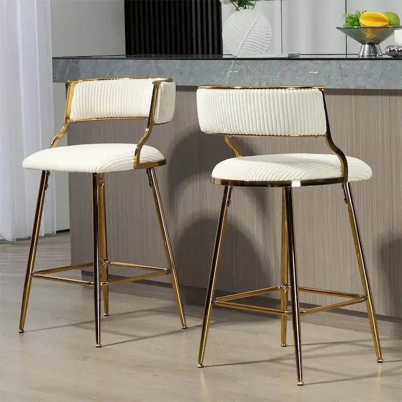 Tabourets de bar de hauteur comptoir en velours côtelé pour îlot de cuisine (lot de 2)