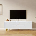 Meuble TV moderne blanc chaud avec 2 placards de rangement et 2 tiroirs à fermeture douce pour appartements et salons