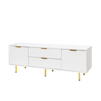 Meuble TV moderne blanc chaud avec 2 placards de rangement et 2 tiroirs à fermeture douce pour appartements et salons