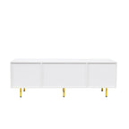 Meuble TV moderne blanc chaud avec 2 placards de rangement et 2 tiroirs à fermeture douce pour appartements et salons